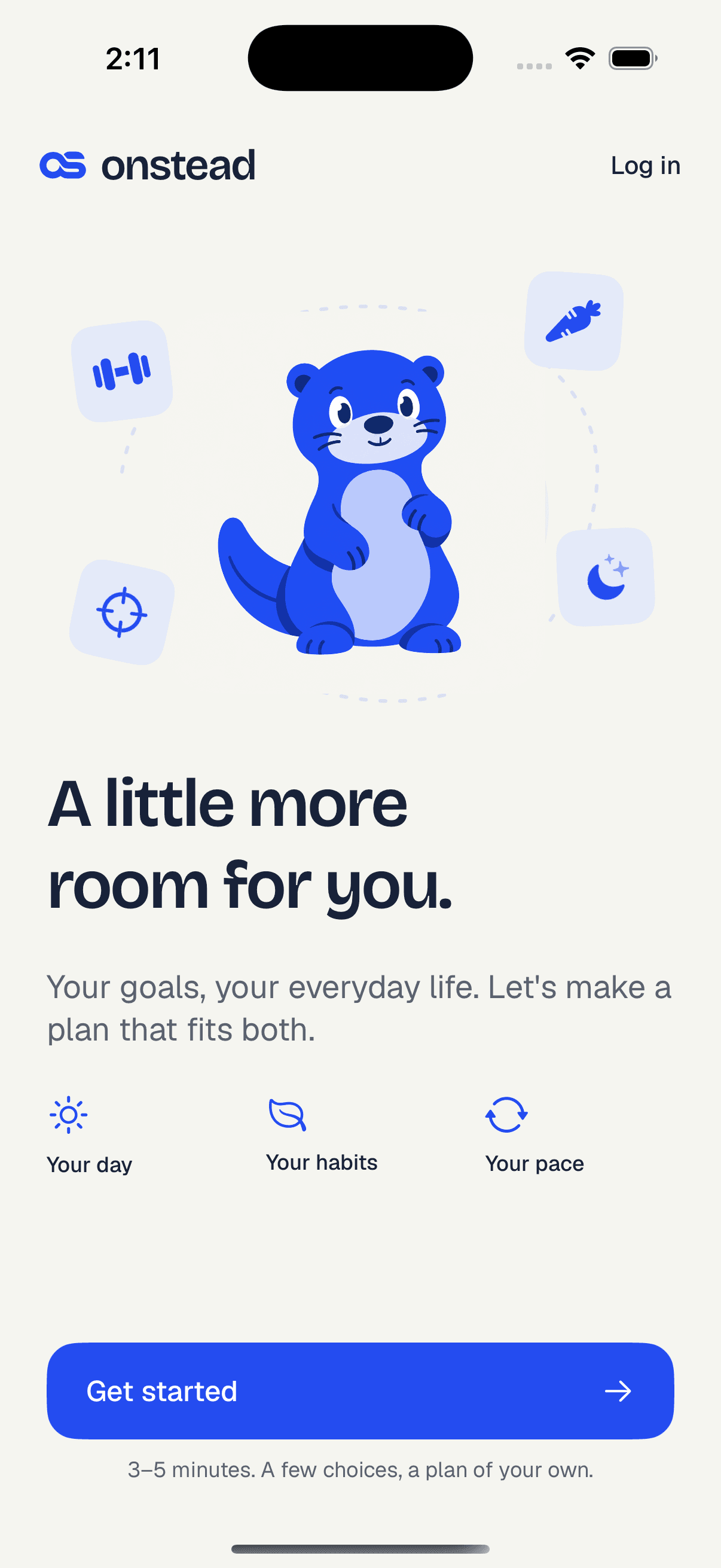 The new Onstead iPhone welcome screen with its blue otter.